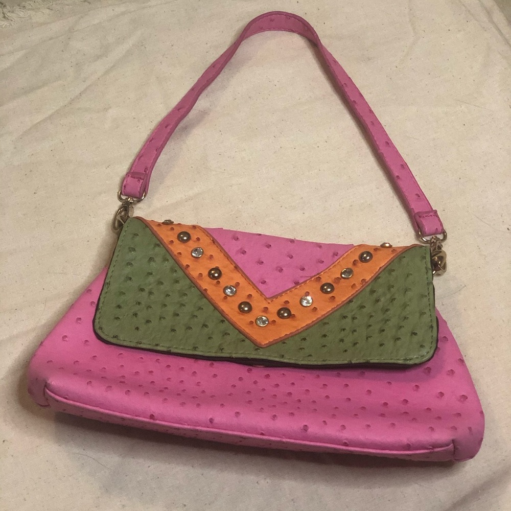 Retro bejeweled color blocked purse